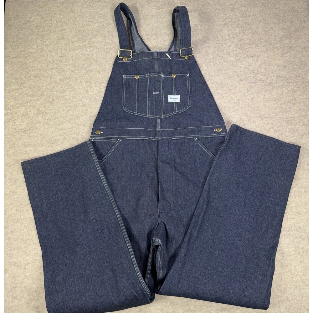 Vtg Sears Overalls Denim Perma Prest Tradewear Mens 38x32 Union Made 70s NWT